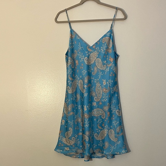 Dress Forum | Mini slip dress Paisley & ditsy floral Women size L satin sky blue - Picture 9 of 9